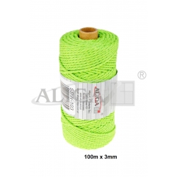 100m / Sznurek bawełniany SBW-103 jasnozielony 3mm x 100m (splot 21 nitek) , makrama
